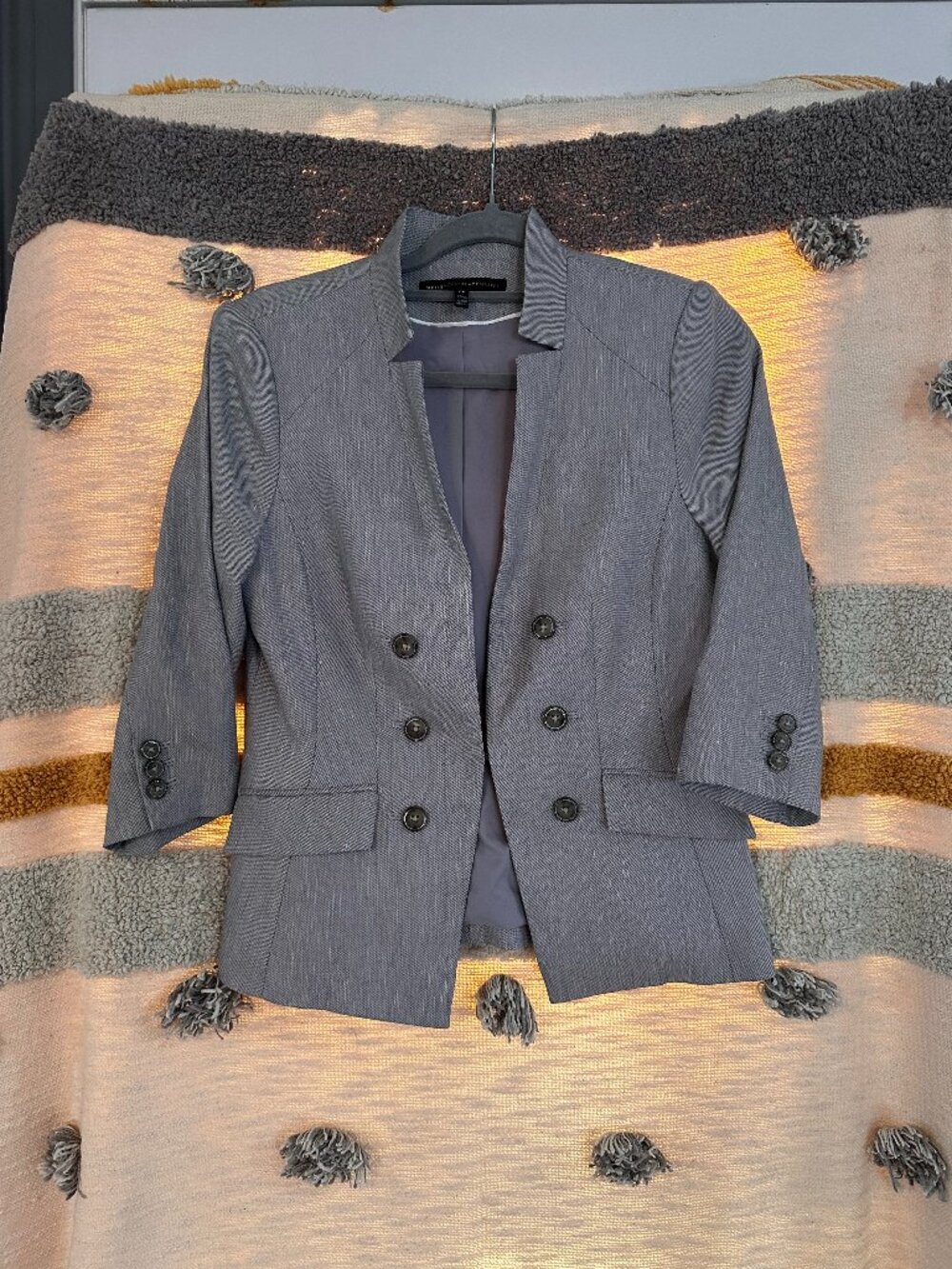 White House Black Market 3/4-Sleeve Double-Breasted Linen-Blend Blazer - 6P